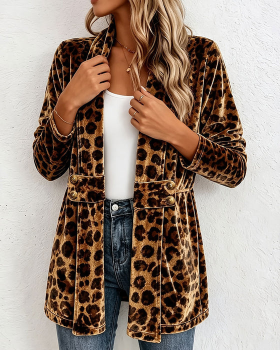 Jas Luipaardprint Midi-Lengte Cardigan