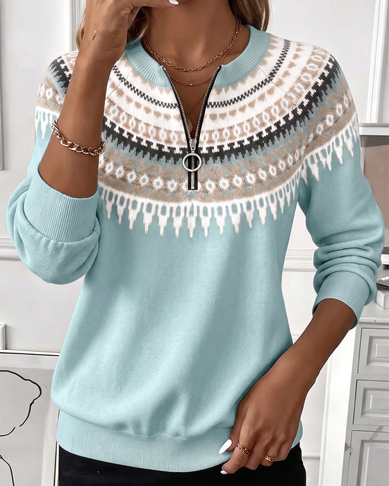Sweatshirts Kleurblok Rits Lange Mouw