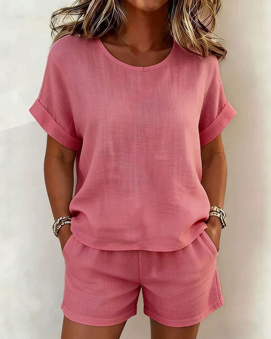 Set Effen Ronde Hals Korte Mouw Shorts