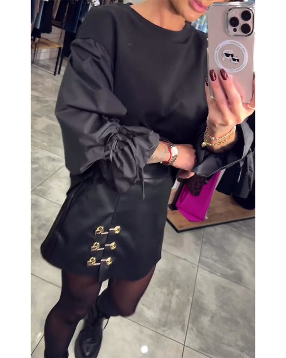 Effen gekleurd elegant pullover-sweatshirt met ronde hals