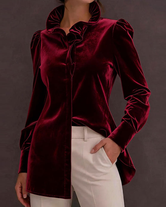 Blouse Fluweel Gerimpeld Poefmouw