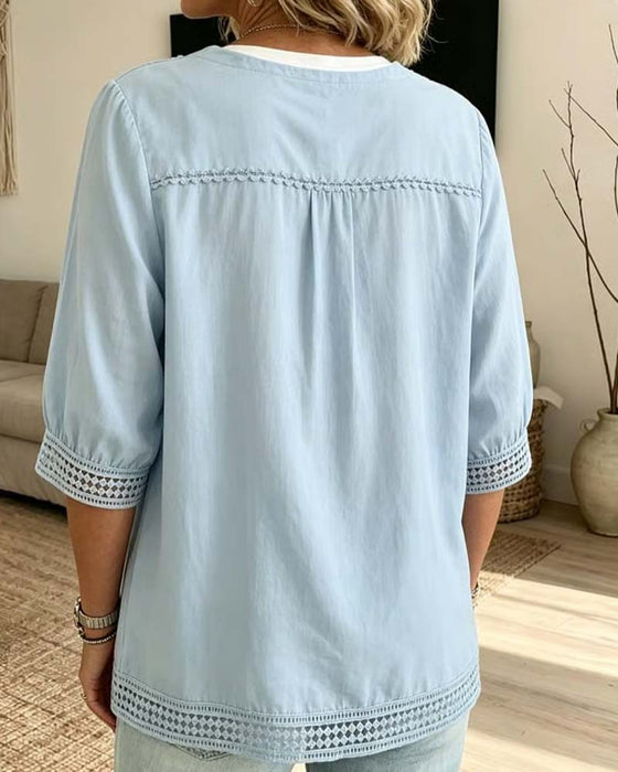 Blouses V-Hals Knoop Kant
