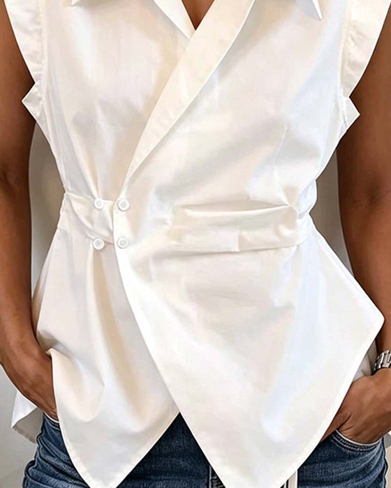 Blouses Taille Gesnoerd Mouwloos Kruis Knoop
