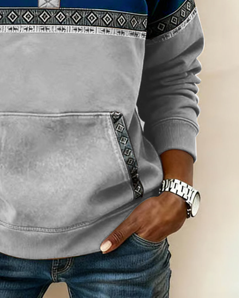 Retro Sweatshirt Met Colorblocking En Bontkraag