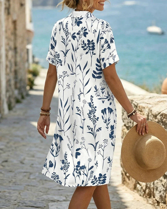 Jurk Botanische Print Knie Lengte Shirt