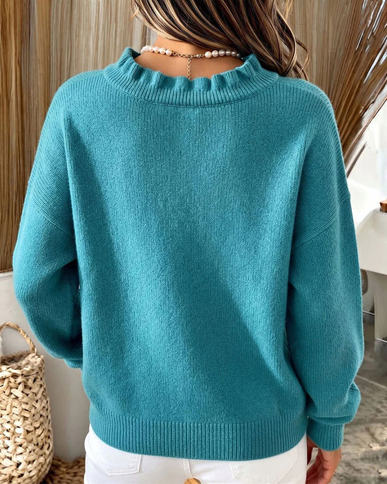 Pullover V-Hals Ruche Afhangende Schouder