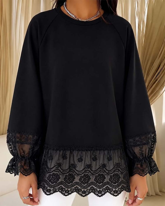Blouse Patchwork Lange Mouw Rondhals
