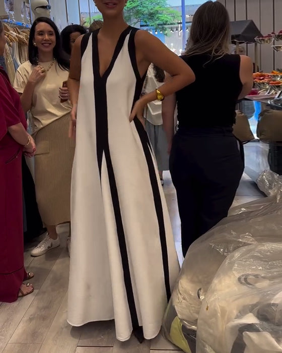 Jurk V-hals Mouwloos Kleurblok Luchtig