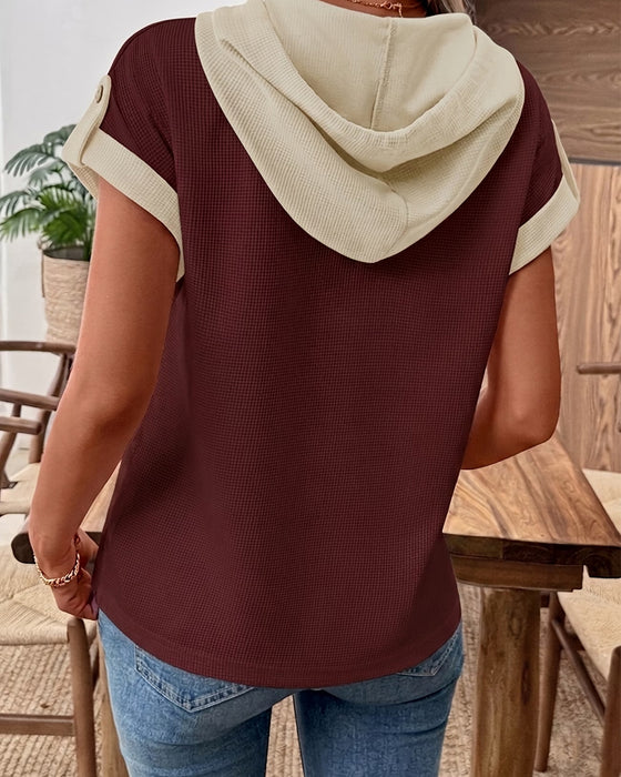Hoodie Kleurblok Korte Mouw Casual