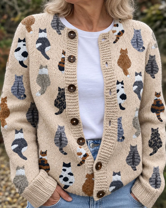 Cardigan Kat Rug Print Gebreid