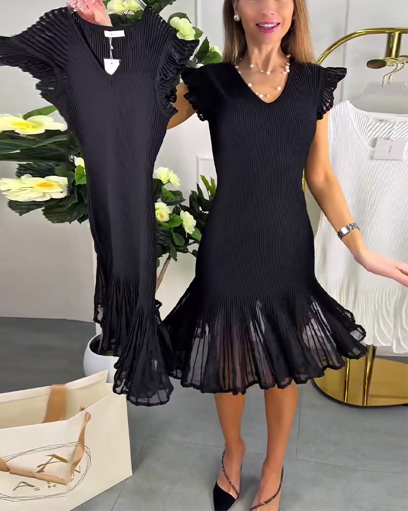 Jurk Kleine Vleugelmouwen Kant V-Hals