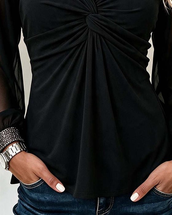 Top V-Hals Twist Knoop Casual Effen