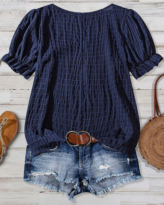 Blouse Met Pofmouwen En Ruitpatroon