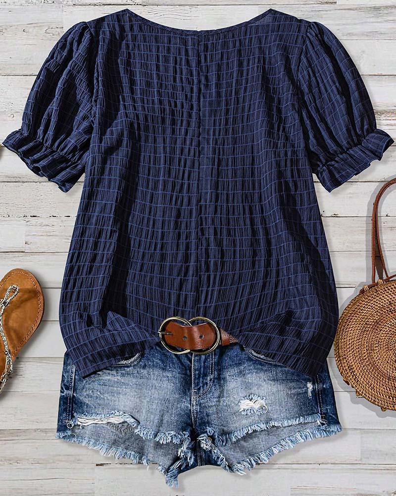 Blouse Met Pofmouwen En Ruitpatroon