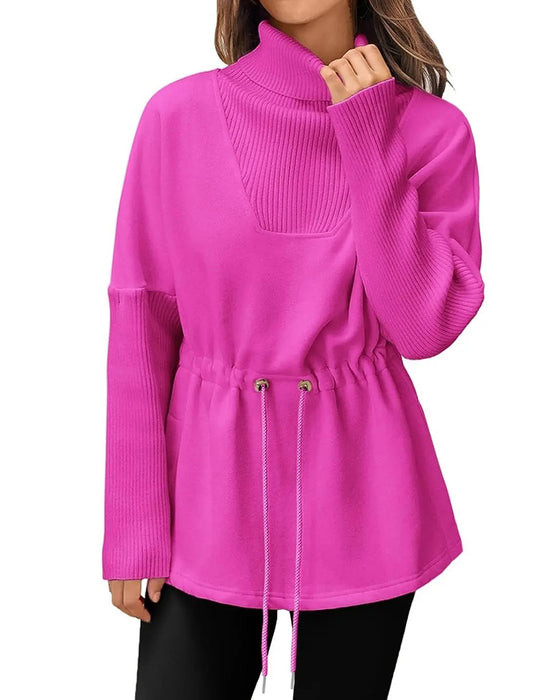 Sweatshirt Hoge Kraag Lange Mouw Taille Trekkoord