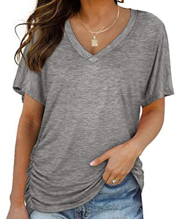 T-Shirt Geplisseerd Effen V-Hals