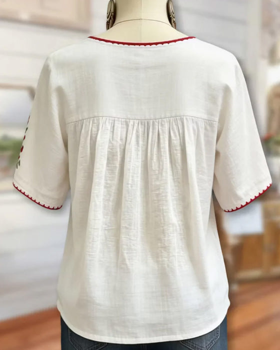 Blouse Rondhals Geborduurd Bohemien