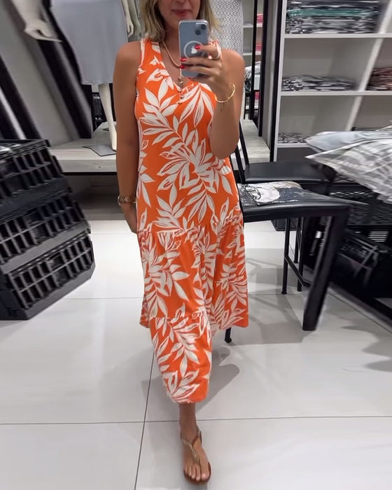 Casual mouwloze jurk met esdoornbladprint