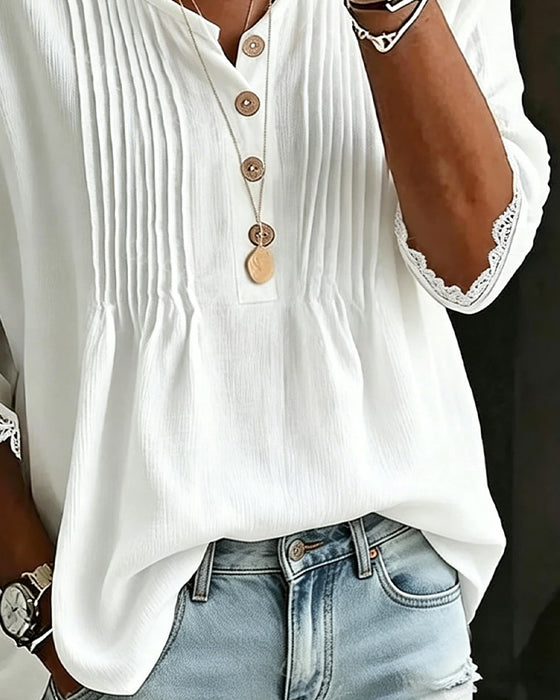 Blouse Geplooid Knoop Kantenrand