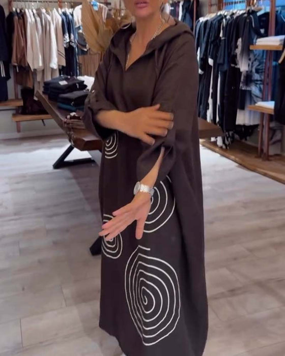 Jurk Met Capuchon Lange Mouw Wijd