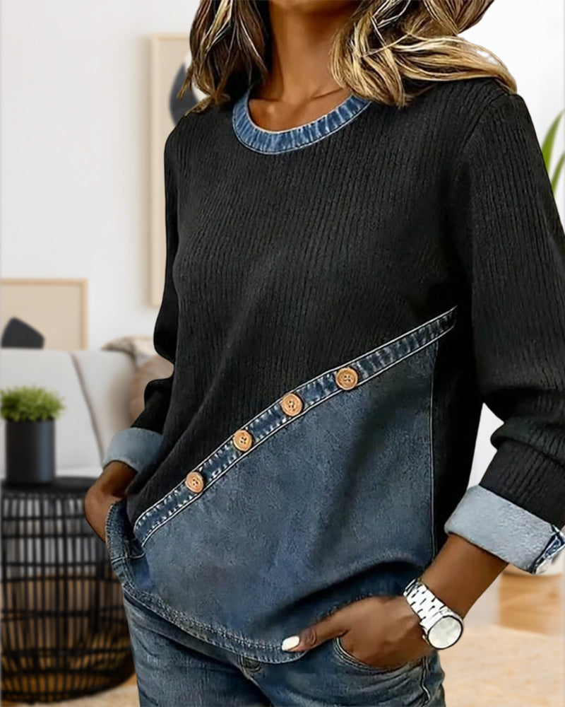 Colorblocking Sweatshirt Met Ronde Hals