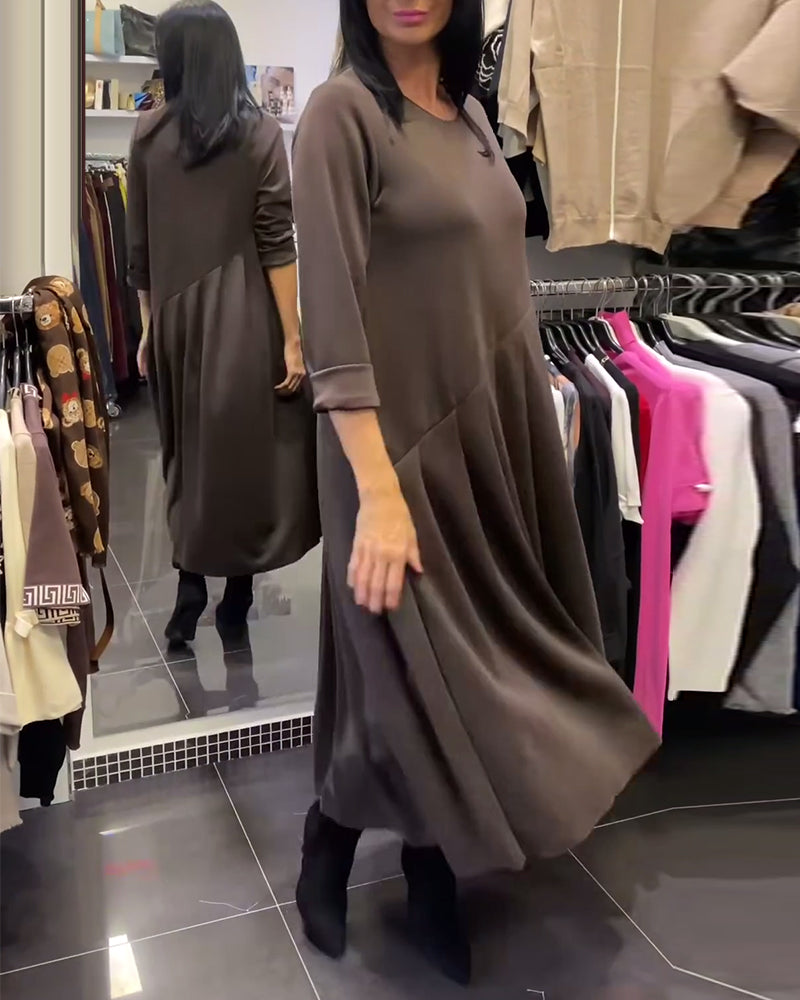 Jurk casual ronde hals effen kleur