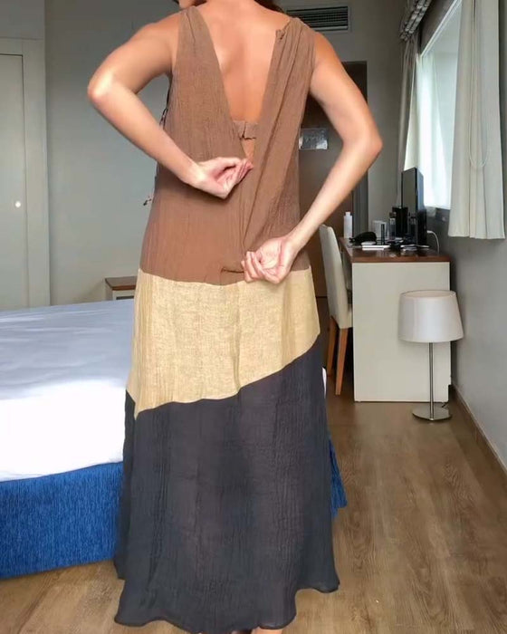 Jurk Mouwloos Kleurblok Casual