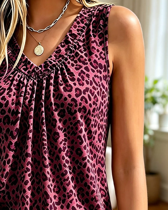 Tank Top V-Hals Luipaard Gerimpeld