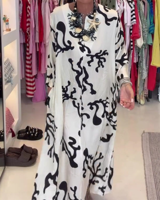 Jurk Lange Mouw Vintage Print