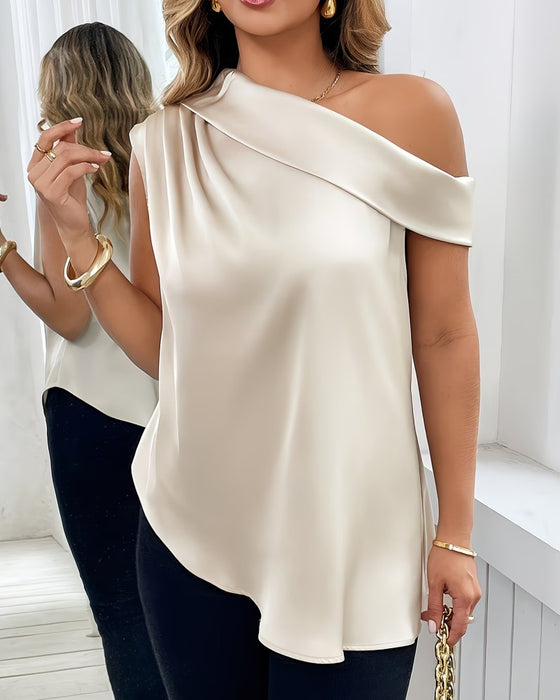Blouse Een Schouder Korte Mouw Satijn