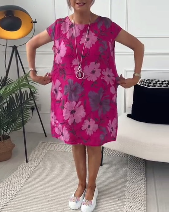 Casual losse jurk met bloemenprint, korte mouwen en zakken