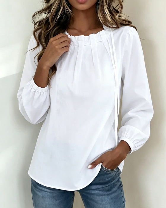 Blouse Effen Kleur Ronde Hals