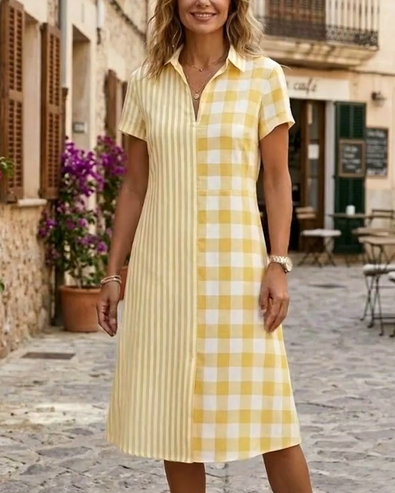 Jurk Ruit En Streep Patchwork Overhemd