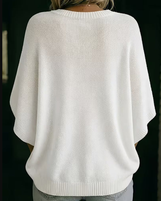 Pullover Ronde Hals Ellebooglange Mouw Los Effen
