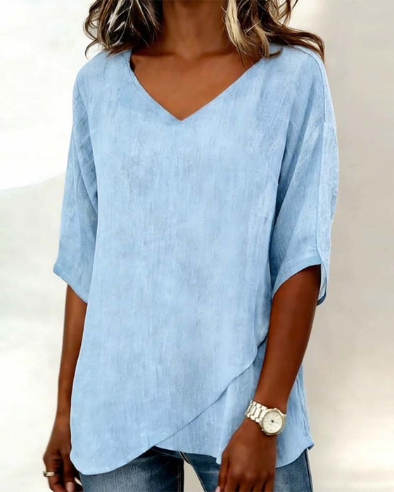 Top Onregelmatige Zoom Effen Kleur V-Hals