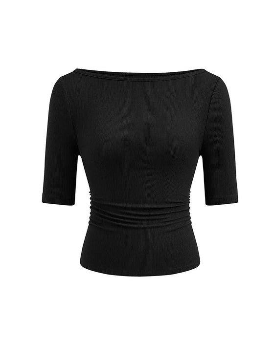 T-Shirt Off-Shoulder Gebreid Effen