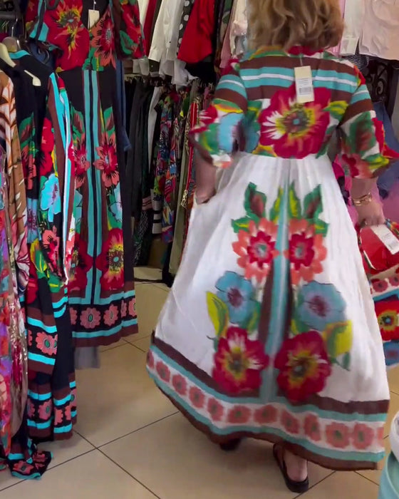 Diepe V losse casual bloemenjurk