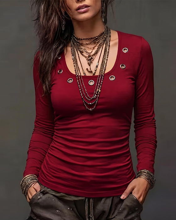 Top Effen Kleur U-Hals Hol