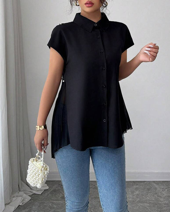 Blouse Met Kralen Chiffonpaneel Geplooid