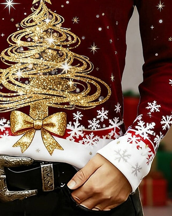 Top V-Hals Kerststijl Sneeuwvlok