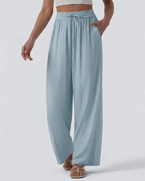 Broek Elastische Taille Breed Been Stropdas Casual