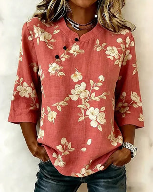 Blouse Bloemenprint Zijknoop 3/4-Mouw