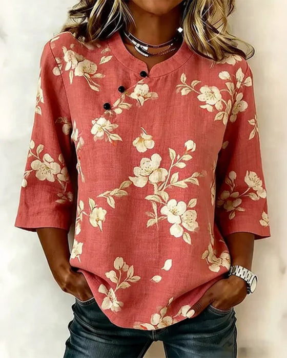 Blouse Bloemenprint Zijknoop 3/4-Mouw