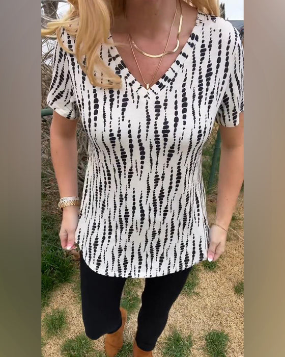 T-Shirt Bedrukt Korte Mouwen V-Hals