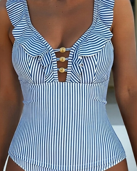 One-Piece Ruche Streep Uitsnijding