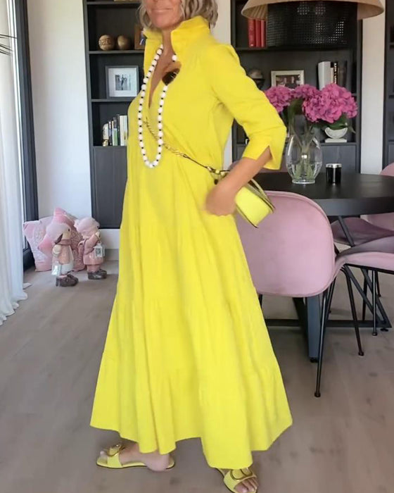 Casual patchwork jurk met reverszak en effen kleur