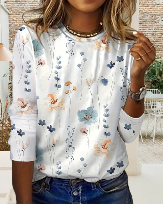 Top met ronde hals en lange mouwen en print