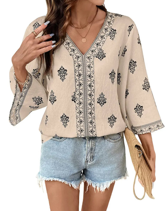 Blouse V-Hals Etnisch Los