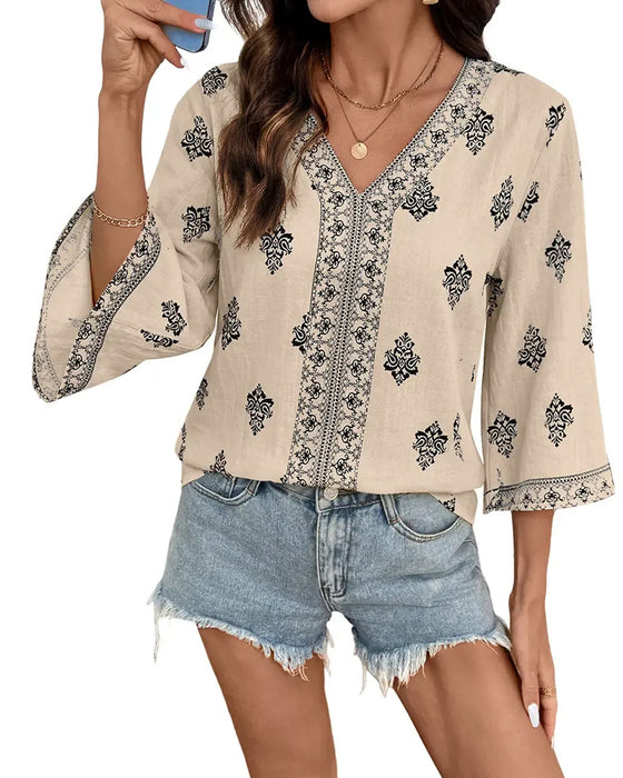 Blouse V-Hals Etnisch Los