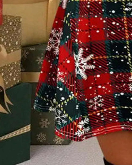 Jurk Met Ruitjesprint En Ronde Hals